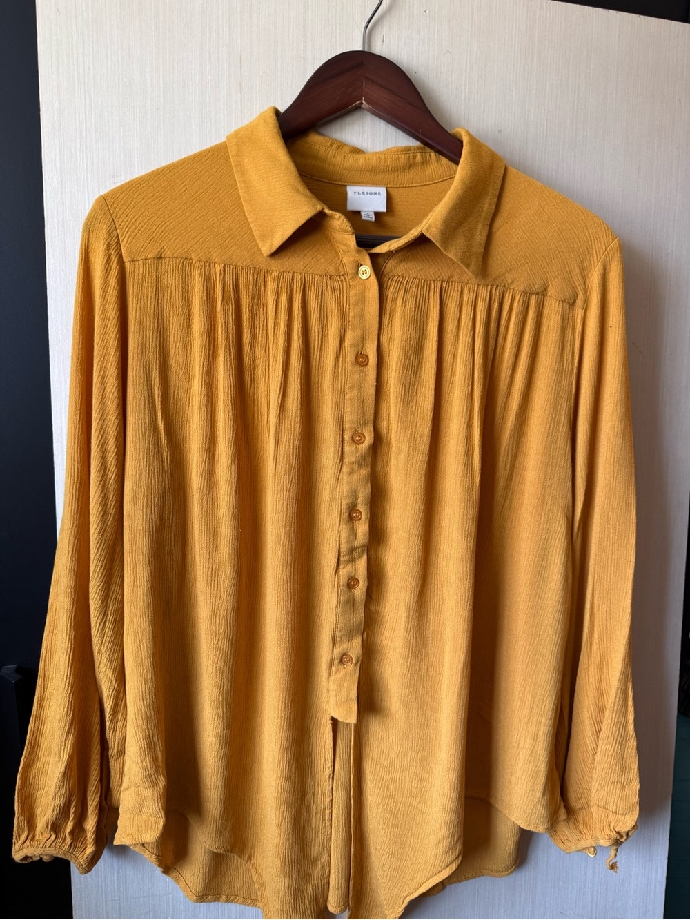 Pleione Mustard Yellow Button-Down Blouse